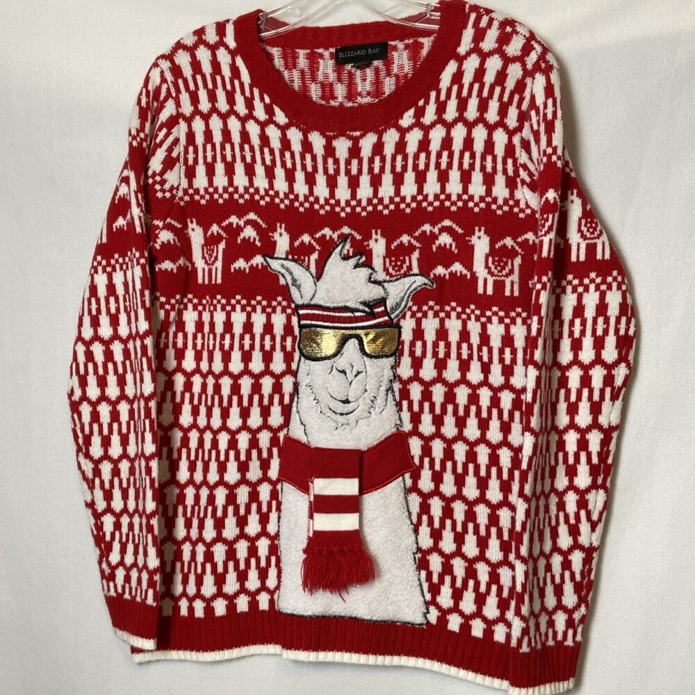 Blizzard Bay Llama Ugly Christmas Sweater Boys XL(18/20) Red Novelty Ski Slopes